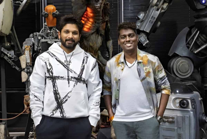 Allu Arjun and director Atlee pose together, hinting at their collaboration for the upcoming AA22 x A6 movie.